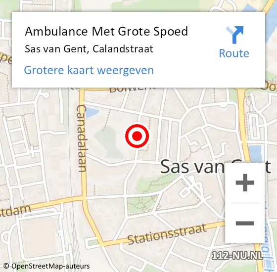 Locatie op kaart van de 112 melding: Ambulance Met Grote Spoed Naar Sas van Gent, Calandstraat op 10 augustus 2018 14:58