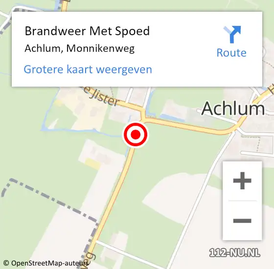 Locatie op kaart van de 112 melding: Brandweer Met Spoed Naar Achlum, Monnikenweg op 10 augustus 2018 15:39