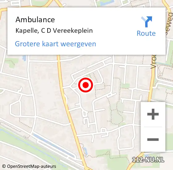 Locatie op kaart van de 112 melding: Ambulance Kapelle, C D Vereekeplein op 10 augustus 2018 16:13