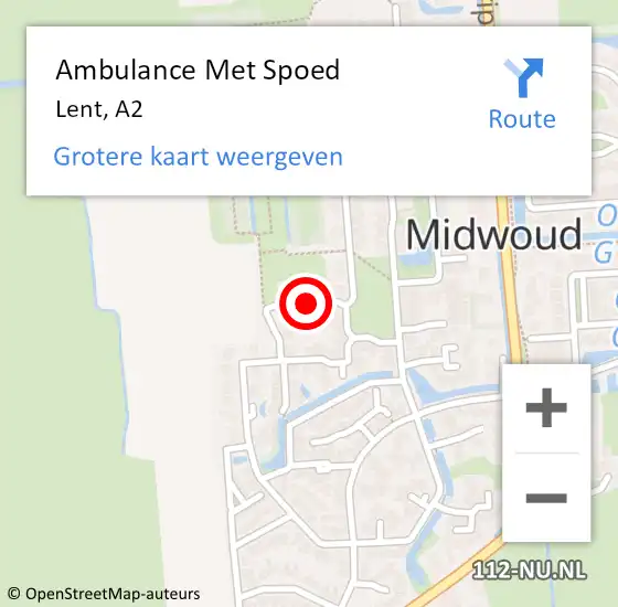 Locatie op kaart van de 112 melding: Ambulance Met Spoed Naar Lent, A2 op 10 augustus 2018 16:15