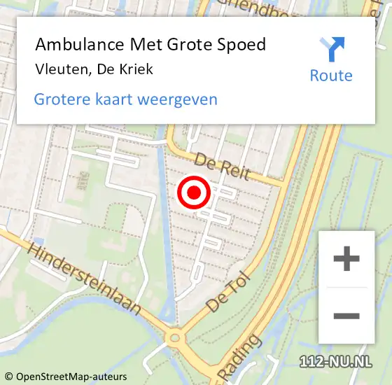 Locatie op kaart van de 112 melding: Ambulance Met Grote Spoed Naar Vleuten, De Kriek op 10 augustus 2018 16:54