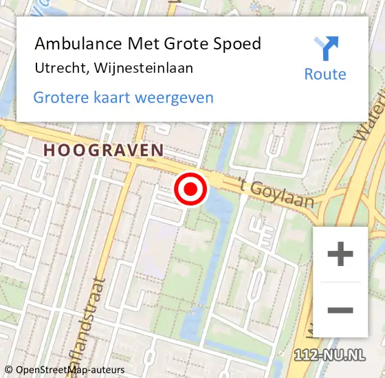 Locatie op kaart van de 112 melding: Ambulance Met Grote Spoed Naar Utrecht, Wijnesteinlaan op 10 augustus 2018 17:33