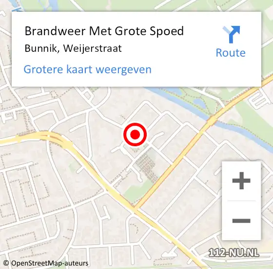 Locatie op kaart van de 112 melding: Brandweer Met Grote Spoed Naar Bunnik, Weijerstraat op 10 augustus 2018 17:34