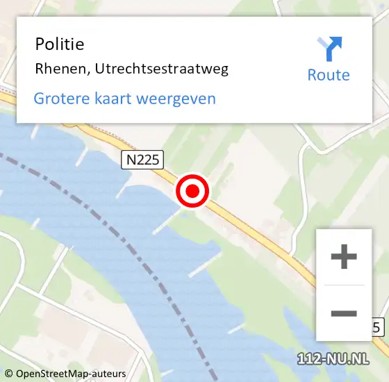 Locatie op kaart van de 112 melding: Politie Rhenen, Utrechtsestraatweg op 10 augustus 2018 17:41