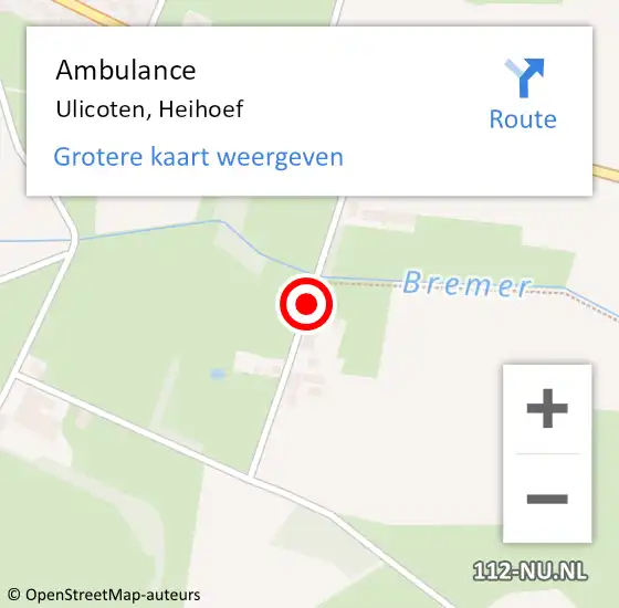 Locatie op kaart van de 112 melding: Ambulance Ulicoten, Heihoef op 10 augustus 2018 18:03