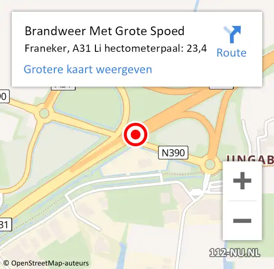 Locatie op kaart van de 112 melding: Brandweer Met Grote Spoed Naar Franeker, A31 Li hectometerpaal: 23,4 op 10 augustus 2018 18:56