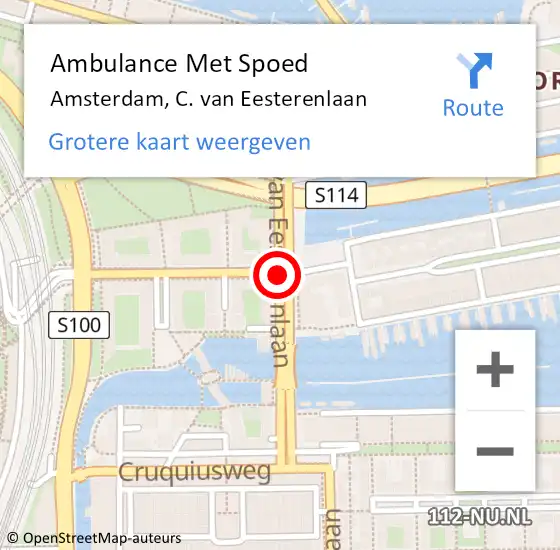Locatie op kaart van de 112 melding: Ambulance Met Spoed Naar Amsterdam, C. van Eesterenlaan op 10 augustus 2018 20:12
