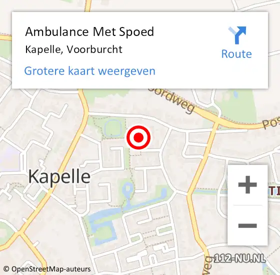 Locatie op kaart van de 112 melding: Ambulance Met Spoed Naar Kapelle, Voorburcht op 10 augustus 2018 21:04