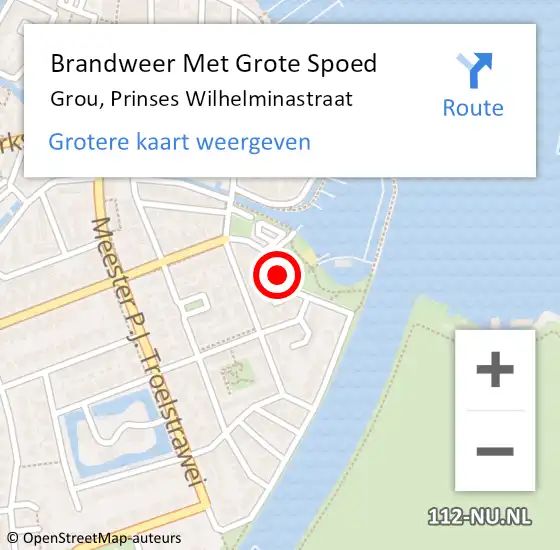 Locatie op kaart van de 112 melding: Brandweer Met Grote Spoed Naar Grou, Prinses Wilhelminastraat op 10 augustus 2018 21:37