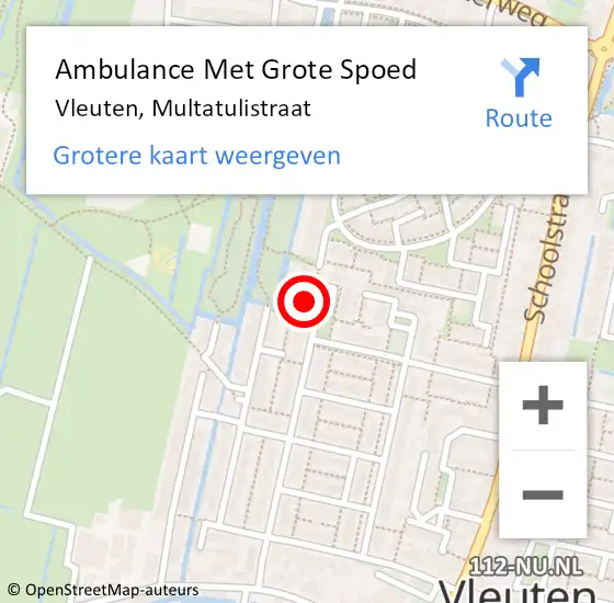 Locatie op kaart van de 112 melding: Ambulance Met Grote Spoed Naar Vleuten, Multatulistraat op 10 augustus 2018 21:47