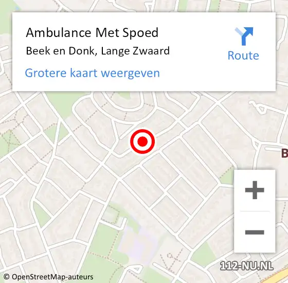 Locatie op kaart van de 112 melding: Ambulance Met Spoed Naar Beek en Donk, Lange Zwaard op 10 augustus 2018 22:15