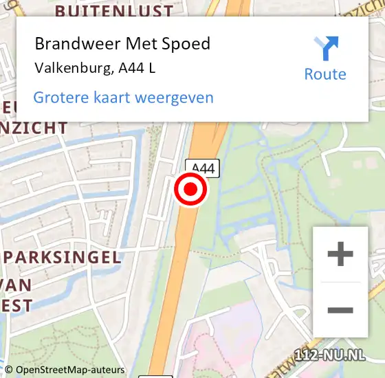 Locatie op kaart van de 112 melding: Brandweer Met Spoed Naar Valkenburg, A44 L op 10 augustus 2018 22:50