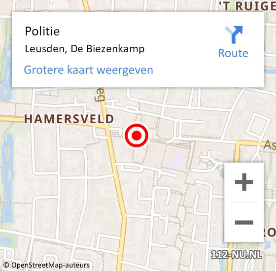 Locatie op kaart van de 112 melding: Politie Leusden, De Biezenkamp op 10 augustus 2018 23:12