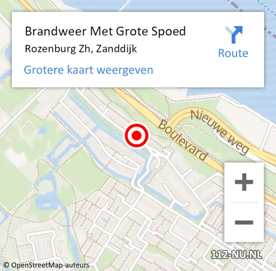 Locatie op kaart van de 112 melding: Brandweer Met Grote Spoed Naar Rozenburg Zh, Zanddijk op 10 augustus 2018 23:15