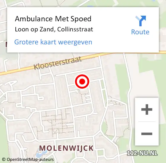 Locatie op kaart van de 112 melding: Ambulance Met Spoed Naar Loon op Zand, Collinsstraat op 10 augustus 2018 23:18
