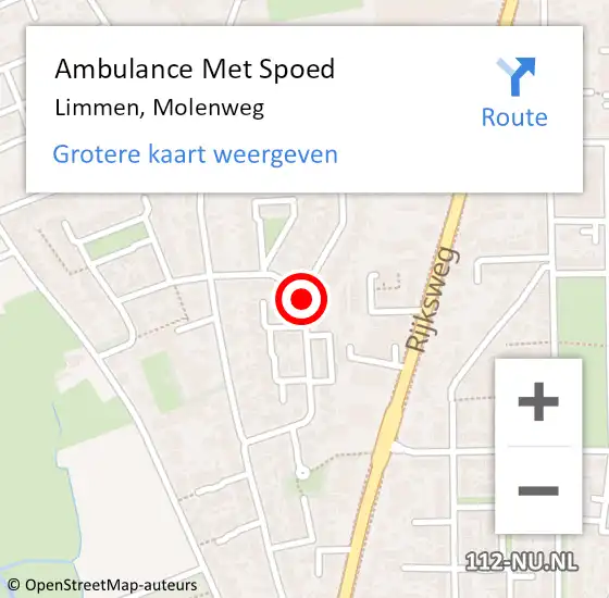 Locatie op kaart van de 112 melding: Ambulance Met Spoed Naar Limmen, Molenweg op 10 augustus 2018 23:56