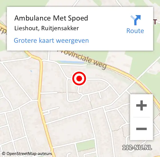 Locatie op kaart van de 112 melding: Ambulance Met Spoed Naar Lieshout, Ruitjensakker op 11 augustus 2018 00:12