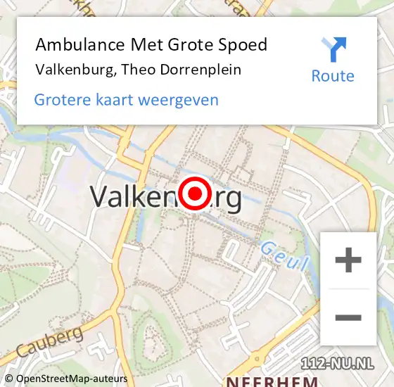 Locatie op kaart van de 112 melding: Ambulance Met Grote Spoed Naar Valkenburg, Theo Dorrenplein op 24 september 2013 13:21