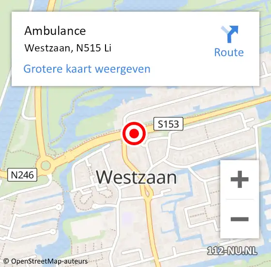 Locatie op kaart van de 112 melding: Ambulance Westzaan, N515 Li op 11 augustus 2018 00:55