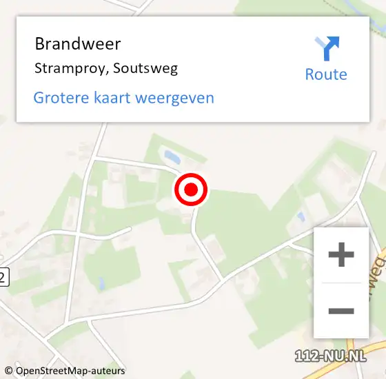 Locatie op kaart van de 112 melding: Brandweer Stramproy, Soutsweg op 11 augustus 2018 00:58