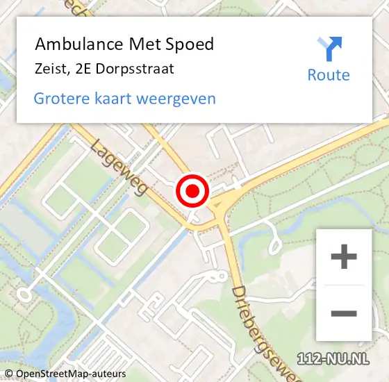 Locatie op kaart van de 112 melding: Ambulance Met Spoed Naar Zeist, 2E Dorpsstraat op 11 augustus 2018 01:21