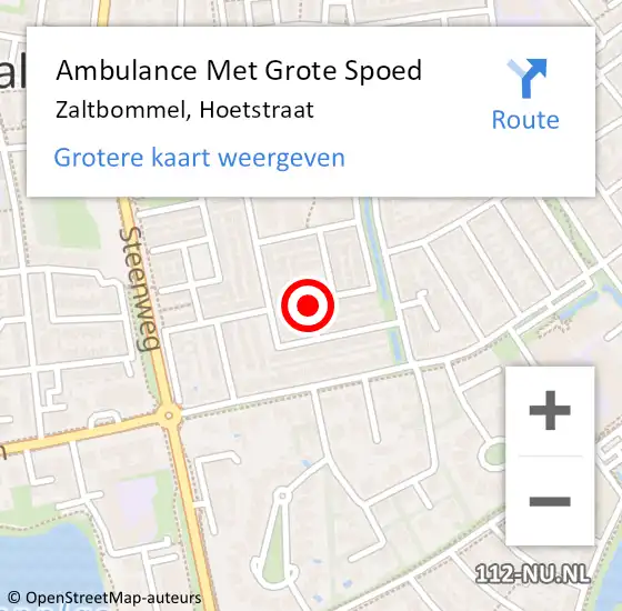 Locatie op kaart van de 112 melding: Ambulance Met Grote Spoed Naar Zaltbommel, Hoetstraat op 11 augustus 2018 02:17