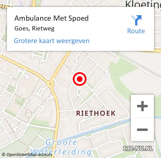 Locatie op kaart van de 112 melding: Ambulance Met Spoed Naar Goes, Rietweg op 11 augustus 2018 02:38