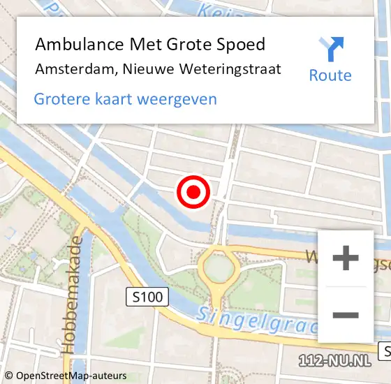 Locatie op kaart van de 112 melding: Ambulance Met Grote Spoed Naar Amsterdam, Nieuwe Weteringstraat op 11 augustus 2018 02:51