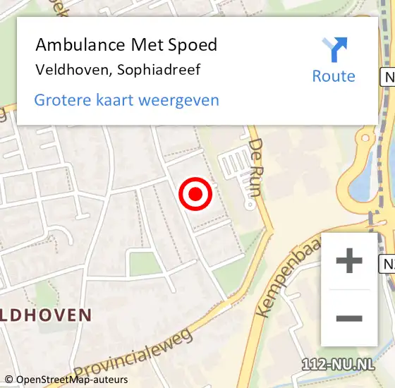 Locatie op kaart van de 112 melding: Ambulance Met Spoed Naar Veldhoven, Sophiadreef op 11 augustus 2018 03:03