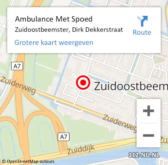 Locatie op kaart van de 112 melding: Ambulance Met Spoed Naar Zuidoostbeemster, Dirk Dekkerstraat op 11 augustus 2018 03:14