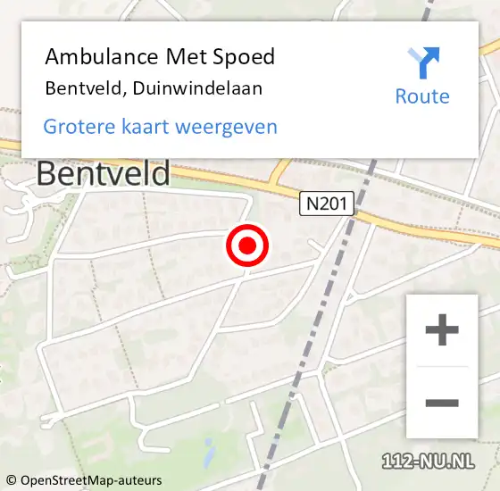 Locatie op kaart van de 112 melding: Ambulance Met Spoed Naar Bentveld, Duinwindelaan op 11 augustus 2018 03:25