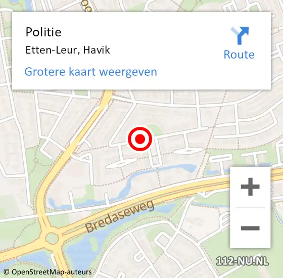 Locatie op kaart van de 112 melding: Politie Etten-Leur, Havik op 11 augustus 2018 04:19