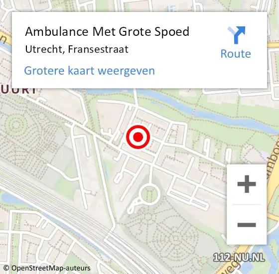 Locatie op kaart van de 112 melding: Ambulance Met Grote Spoed Naar Utrecht, Fransestraat op 11 augustus 2018 04:33