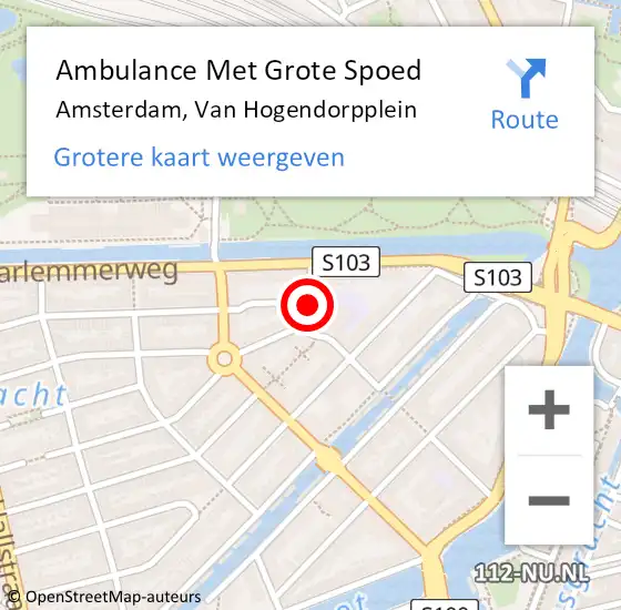 Locatie op kaart van de 112 melding: Ambulance Met Grote Spoed Naar Amsterdam, Van Hogendorpplein op 11 augustus 2018 04:52