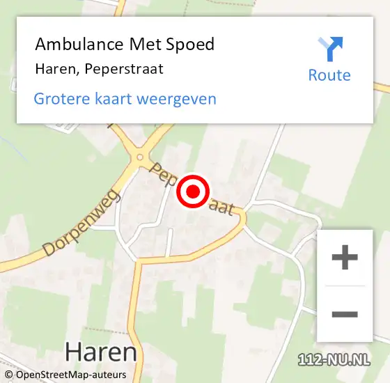 Locatie op kaart van de 112 melding: Ambulance Met Spoed Naar Haren, Peperstraat op 11 augustus 2018 06:50