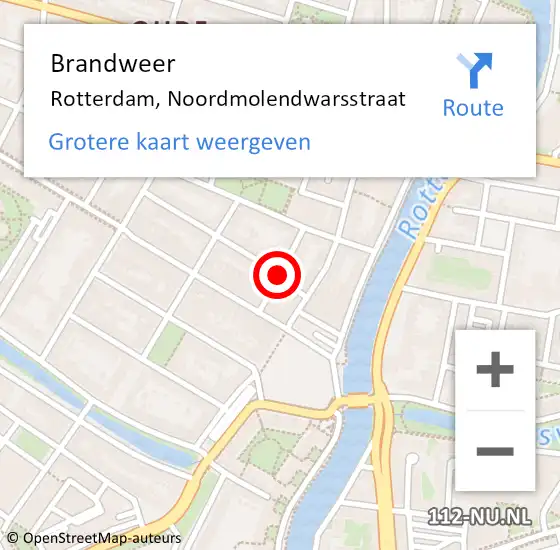 Locatie op kaart van de 112 melding: Brandweer Rotterdam, Noordmolendwarsstraat op 11 augustus 2018 08:36
