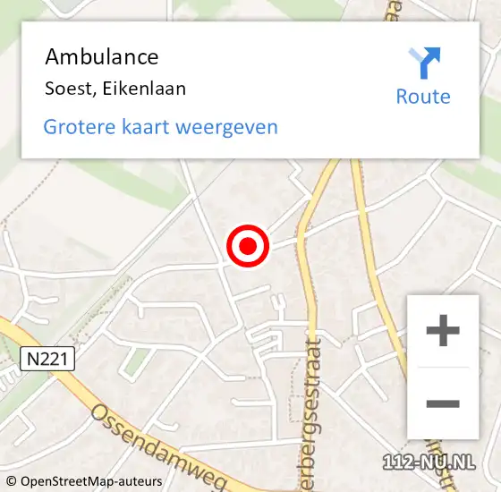 Locatie op kaart van de 112 melding: Ambulance Soest, Eikenlaan op 11 augustus 2018 08:47