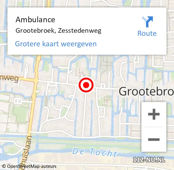 Locatie op kaart van de 112 melding: Ambulance Grootebroek, Zesstedenweg op 11 augustus 2018 09:11