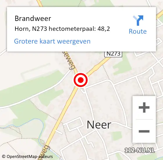 Locatie op kaart van de 112 melding: Brandweer Horn, N273 hectometerpaal: 48,2 op 11 augustus 2018 10:11