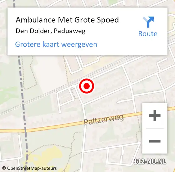 Locatie op kaart van de 112 melding: Ambulance Met Grote Spoed Naar Den Dolder, Paduaweg op 11 augustus 2018 10:34