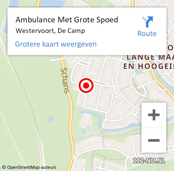 Locatie op kaart van de 112 melding: Ambulance Met Grote Spoed Naar Westervoort, De Camp op 11 augustus 2018 10:54