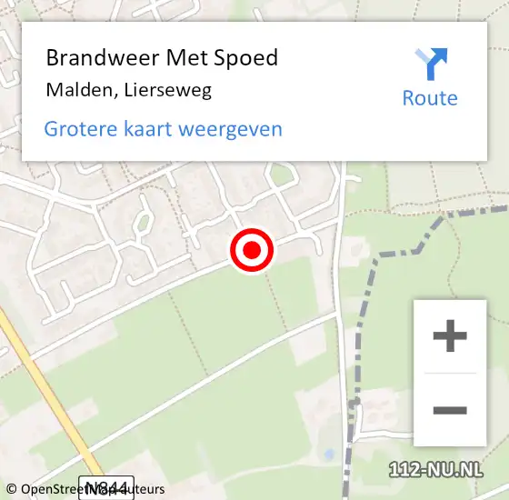 Locatie op kaart van de 112 melding: Brandweer Met Spoed Naar Malden, Lierseweg op 11 augustus 2018 10:57