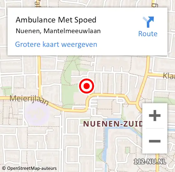 Locatie op kaart van de 112 melding: Ambulance Met Spoed Naar Nuenen, Mantelmeeuwlaan op 11 augustus 2018 11:42