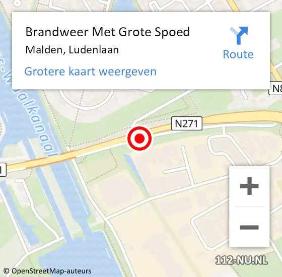 Locatie op kaart van de 112 melding: Brandweer Met Grote Spoed Naar Malden, Ludenlaan op 11 augustus 2018 12:07