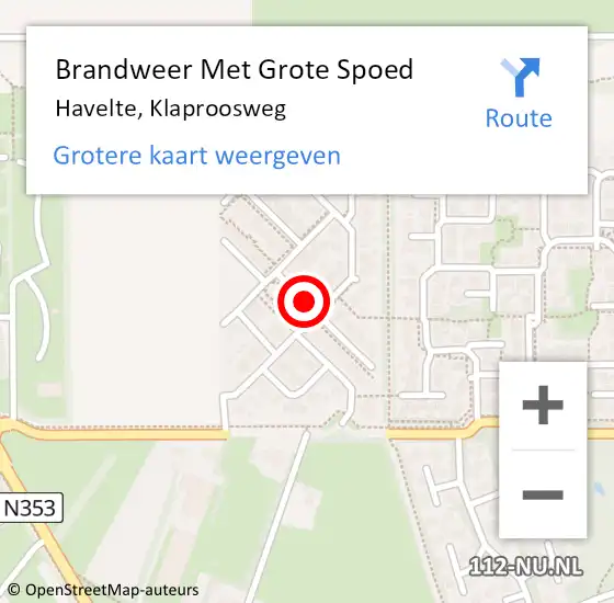 Locatie op kaart van de 112 melding: Brandweer Met Grote Spoed Naar Havelte, Klaproosweg op 11 augustus 2018 12:28