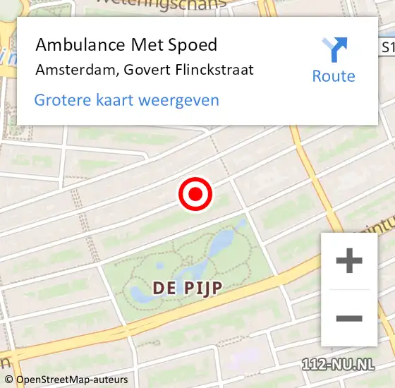 Locatie op kaart van de 112 melding: Ambulance Met Spoed Naar Amsterdam, Govert Flinckstraat op 11 augustus 2018 12:49