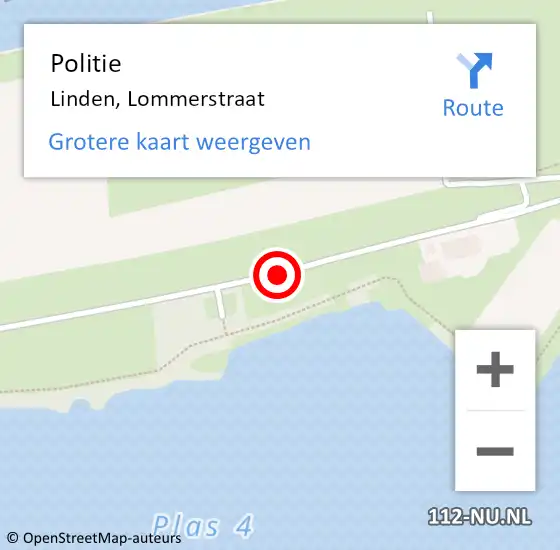 Locatie op kaart van de 112 melding: Politie Linden, Lommerstraat op 11 augustus 2018 13:10