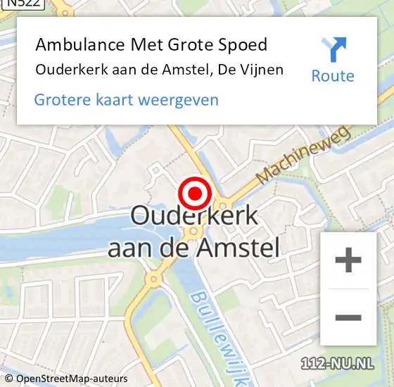 Locatie op kaart van de 112 melding: Ambulance Met Grote Spoed Naar Ouderkerk aan de Amstel, De Vijnen op 11 augustus 2018 13:37