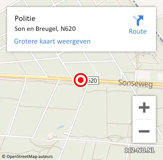 Locatie op kaart van de 112 melding: Politie Son en Breugel, N620 op 11 augustus 2018 14:20