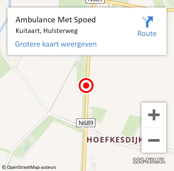 Locatie op kaart van de 112 melding: Ambulance Met Spoed Naar Kuitaart, Hulsterweg op 11 augustus 2018 15:31